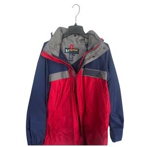 Eddie Bauer EBTEK Mens LG Jacket Red Navy Gore-Tex Hooded Heavy Outdoor coat